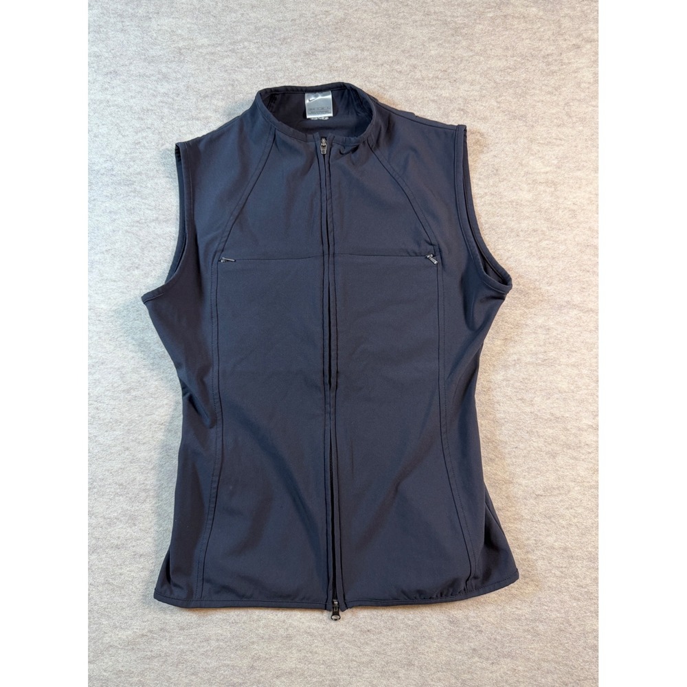 Nike Womens Full Zip Athletic Vest Black Mock Neck Pockets Small S 4-6